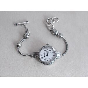 Brighton Vintage Tustin Charm Watch Silver Plated Toggle Clasp 7-8.5" Works